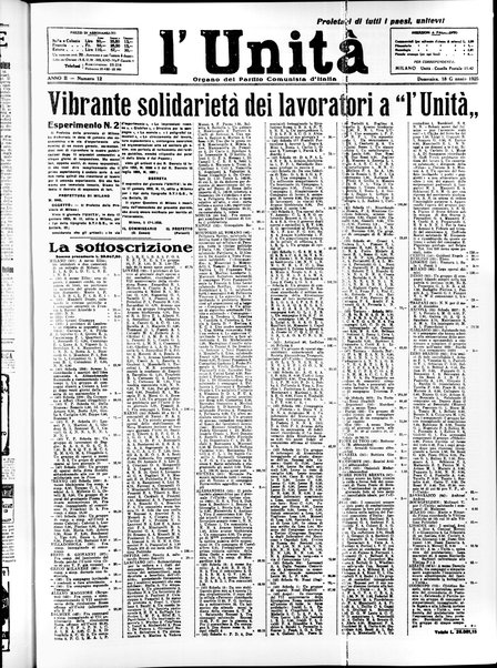 L'Unità : quotidiano degli operai e dei contadini